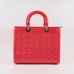 Dior Large Lady Dior Patent Leather Coral