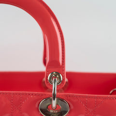 Dior Large Lady Dior Patent Leather Coral