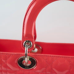 Dior Large Lady Dior Patent Leather Coral