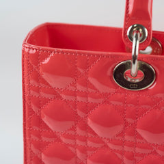 Dior Large Lady Dior Patent Leather Coral