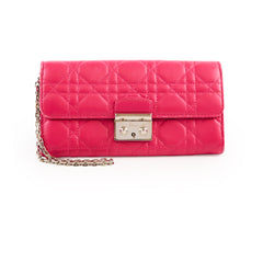 Christian Dior Cannage Wallet on Chain WOC Quilted Lambskin Hot Pink