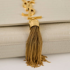 Saint Laurent Kate Tassel Croc Embossed Ivory