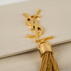 Saint Laurent Kate Tassel Croc Embossed Ivory
