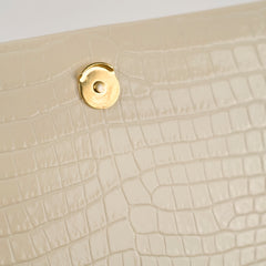 Saint Laurent Kate Tassel Croc Embossed Ivory