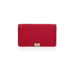 Chanel Boy Long Wallet Chevron Caviar Red
