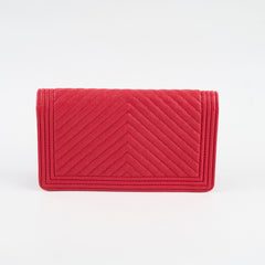 Chanel Boy Long Wallet Chevron Caviar Red