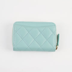 Chanel Zipped Cardholder Wallet Tiffany Blue