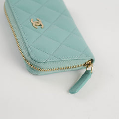 Chanel Zipped Cardholder Wallet Tiffany Blue