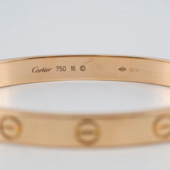 Cartier Classic Love Bracelet Size 16 Rose Pink Gold
