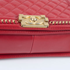 Chanel Chain Around Medium Boy Bag Red Lambskin GHW