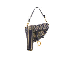 Dior Medium Saddle Bag Navy Oblique (with strap)
