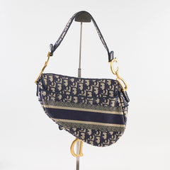 Dior Medium Saddle Bag Navy Oblique (with strap)