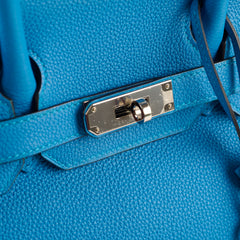 Hermes Birkin 30 Blue Zanzibar/ Malachite Verso Togo Leather PHW A Stamp