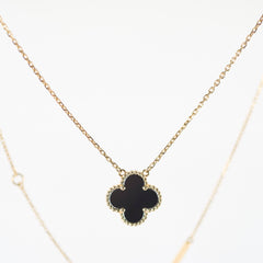 Van Cleef & Arpels Vintage Alhambra Onyx Necklace Yellow Gold