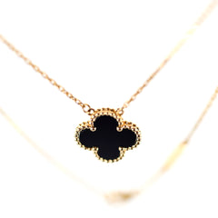 Van Cleef & Arpels Vintage Alhambra Onyx Necklace Yellow Gold