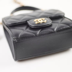 Chanel CC Top Handle Clutch With Chain Black GHW