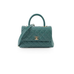 Chanel Caviar Coco Handle Small Flap Teal Green - Microchip