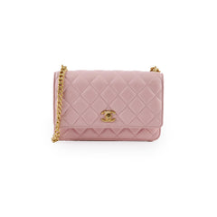 Chanel Lambskin Wallet On Chain WOC Light Pink j