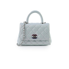 Chanel Caviar Mini Coco Handle Iridescent Light Blue Microchip