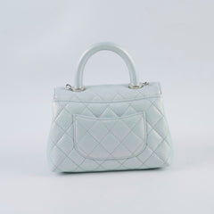 Chanel Caviar Mini Coco Handle Iridescent Light Blue Microchip