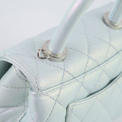 Chanel Caviar Mini Coco Handle Iridescent Light Blue Microchip