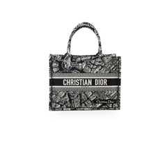 Christian Dior Book Tote Medium Black and White Plan de Paris Embroidery