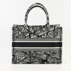 Christian Dior Book Tote Medium Black and White Plan de Paris Embroidery