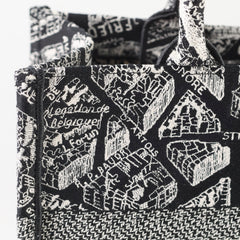 Christian Dior Book Tote Medium Black and White Plan de Paris Embroidery