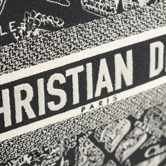 Christian Dior Book Tote Medium Black and White Plan de Paris Embroidery