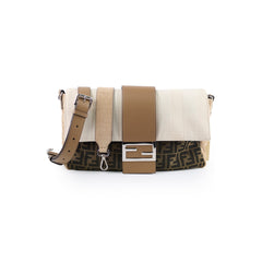 Fendi Large Zucca and Pequin Canvas Convertible Baguette Satchel