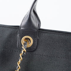 Chanel Small Leather Studded Deauville Black Caviar Leather