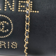 Chanel Small Leather Studded Deauville Black Caviar Leather