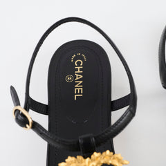 Chanel CC Leaf Thong Sandals Black Size 39