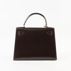 Hermes Kelly 28 Ebene Handbag Box Leather - J Circle Stamp