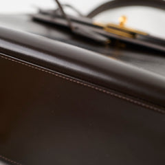 Hermes Kelly 28 Ebene Handbag Box Leather - J Circle Stamp