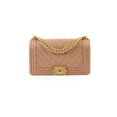 Chanel Medium Lambskin Chevron Old Boy Beige