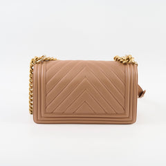 Chanel Medium Lambskin Chevron Old Boy Beige
