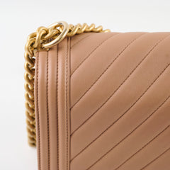 Chanel Medium Lambskin Chevron Old Boy Beige