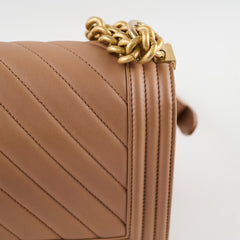 Chanel Medium Lambskin Chevron Old Boy Beige