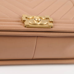 Chanel Medium Lambskin Chevron Old Boy Beige