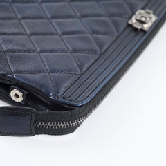 Chanel Boy Lambskin O-Case Mettalic Navy