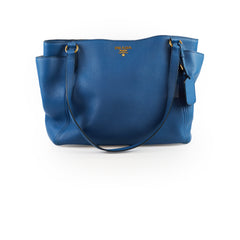 Prada Vitello Daino Side Pocket Tote Blue