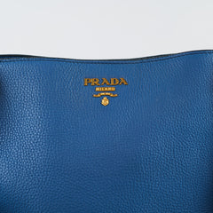 Prada Vitello Daino Side Pocket Tote Blue