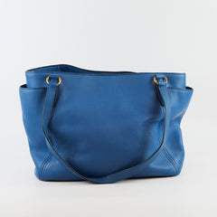 Prada Vitello Daino Side Pocket Tote Blue