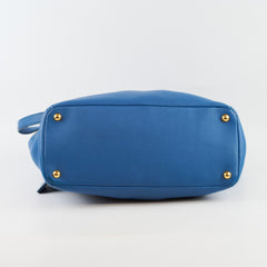 Prada Vitello Daino Side Pocket Tote Blue