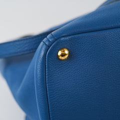Prada Vitello Daino Side Pocket Tote Blue