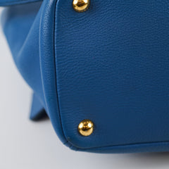 Prada Vitello Daino Side Pocket Tote Blue