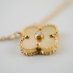 Van Cleef & Arpels Van Cleef and Arpels Vintage Holiday Alhambra Gold Mother Of Pearl Diamond Yellow Gold Necklace