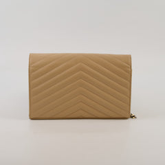 Saint Laurent Cassandre Chain Wallet on Chain WOC Beige