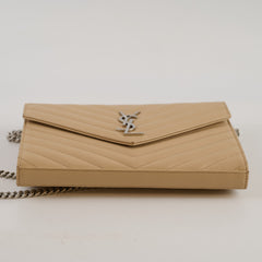 Saint Laurent Cassandre Chain Wallet on Chain WOC Beige